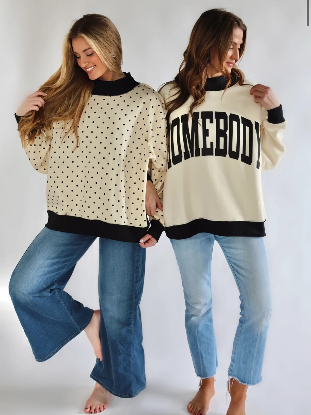 Cream & Black Reversible Poppy and Pine Mock Neck, “Homebody” L/XL